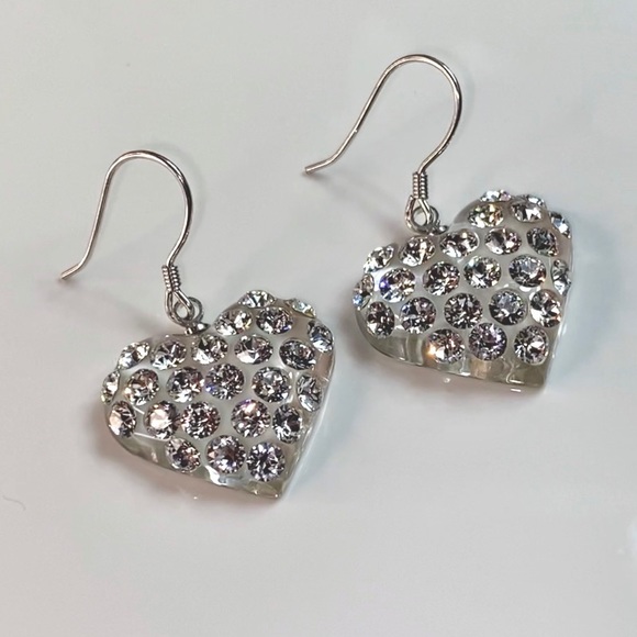 Crystal heart shaped dangle earrings embellished with Swarovski Crystal elements - Picture 9 of 11